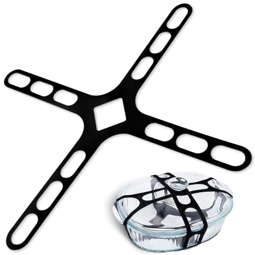 Dormercy Lid Latch Compatible with Crockpots, Crisscross Silicone Universal Securing Strap for Casserole Dishes, Pots, Pans, Black, 1 Pack