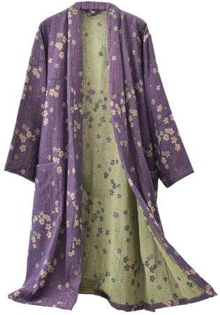 PRINCESS BRIDE Cotone Garza Jacquard giapponese Yukata morbida camicia da notte accappatoio camicia da notte traspirante pigiama per le donne, Viola, L