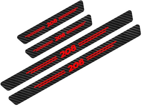 KLHYWEN 4 PièCes Protecteur de Seuil Porte de Voiture en Fibre Carbone pour Peu-geot, Autocollants de Protection de Plaques PéDale de Seuils de Anti-Rayures,208 Red