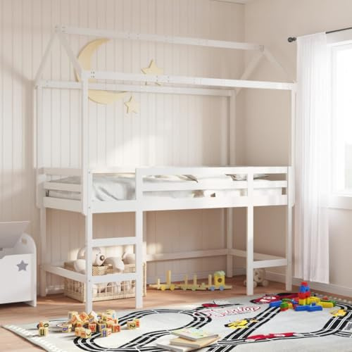 WKIEQACO Hochbett mit Leiter und Dach ohne Matratze weiß 80x200 cmBetten & Zubehör Betten & Bettrahmen