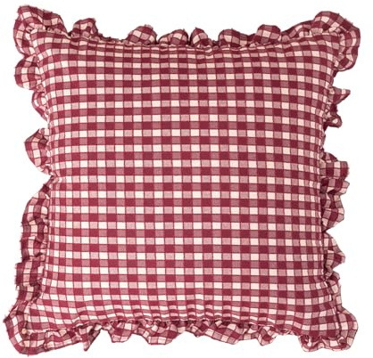 Fouriding Karierte Kissenbezüge 45cm 2er-Set,Quadratische Rüschen-Kissenbezüge Vintage Zierkissenbezüge mit Rüschen für Sofa Bett Autositze Wohnzimmer Schlafzimmer (Rot)
