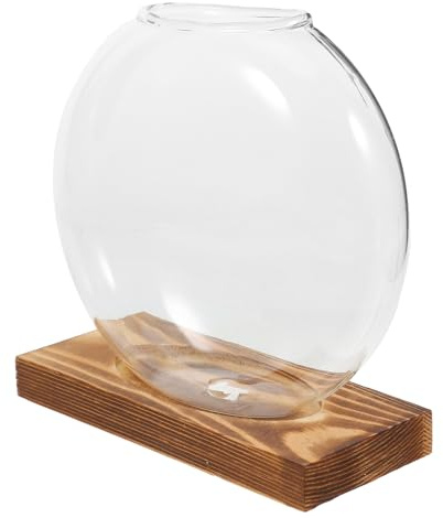 DIYEAH Glas Terrarium Hydrokultur Vase mit Holzsockel Kleines Transparentes Wasserpflanzentopf für Zimmerpflanzen Pflanzenanzuchtstation für Büro Wohnraum und Teezeremonie
