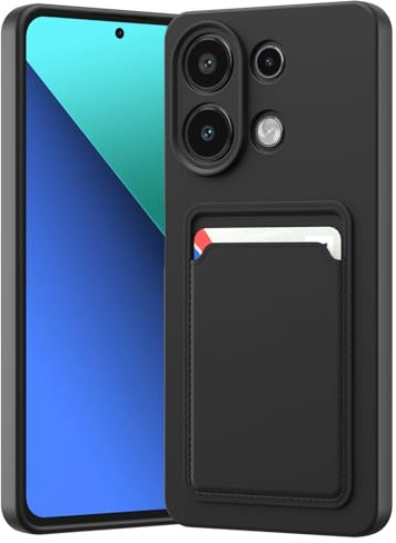 LVVFEI Custodia per Xiaomi Redmi Note 13 4G con Portacarte, Custodia in Silicone TPU Antiurto Integrata, Cover con Fessura per Carte di Credito Design Finitura Opaca, Nero