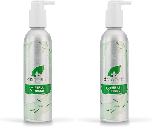 Dr Organic Aluminium Refill Bottle with Pump Dispenser, Empty Refillable Bottle for Shampoo, Conditioner, Shower Gel & Body Wash, 250ml (Pack of 2)