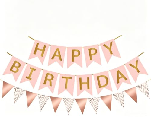 Decoration Anniversaire, Banderole Happy Birthday, Ballons Anniversaire Or Rose, 16 Pièces 12 Pouces Ballons Rose Doré Blanc Confettis et Banderole Joyeux pour Décoration D'anniversaire Fille Femme