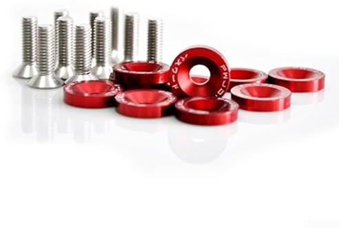 Set mit 10 M6 Unterlegscheiben und Schrauben aus eloxiertem Aluminium für Auto-Zubehör-Installation (rot)