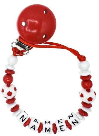 Nuckelkette mit Namen  FUßBALL I LOVE KÖLN  Rot Weiß/Unisex/Personalisiert