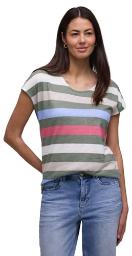 T-Shirt mit gerundetem V-Neck und Streifen