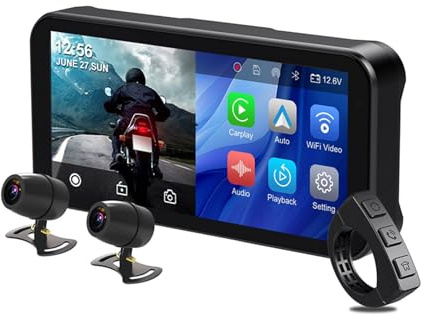 YIXANNX Motorcycle 6.25Inch Screen Recorder DVR Dash Cam Dual 1080P Front And Rear Camera Support/Android Auto Support Phone APP WiFi Video Screen Waterproof