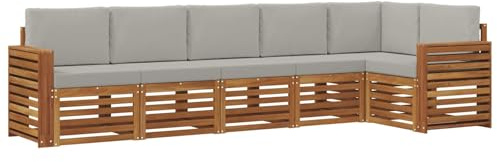vidaXL Sofagarnituren 6 pcs Natürlich und Hellgrau Massivholz Akazie, Garten, modernes Outdoor-Sofa, L-förmige Lounge, Terrasse, langlebiger Komfort fürs Patio