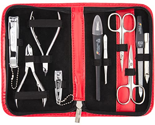 3 Swords Germany - Brand Quality 10 piece Manicure Pedicure Grooming kit Set for Professional Finger & Toe Nail Care Scissors Clipper Fashion Leather case in Gift Box, Made by 3 Swords (004154)