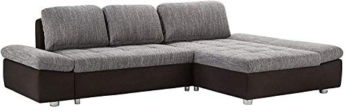 Cavadore Ecksofa Fabiane mit Bettfunktion und Bettkasten / XXL-Longchair rechts oder links montierbar / inkl. Armteilverstellung, zweifarbig grau-schwarz, 282 x 85 x 177 cm