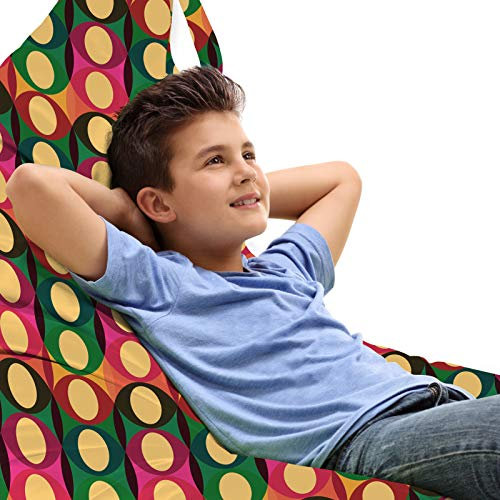ABAKUHAUS Retro Unicorn Toy Bag Lounger Stuhl, Pop-Art Geometrische Pastell, Hochleistungskuscheltieraufbewahrung mit Griff, Mehrfarbig