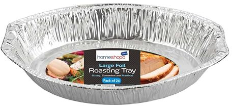 HOMESHOPA Oval Roasting Tray, 24 Pack Disposable Aluminium Foil Trays, Large Tin Foil Containers for Cooking, Roasting, Broiling, Bakeware, Storing, Prepping Food, Heating, Oven and Freezer Safe