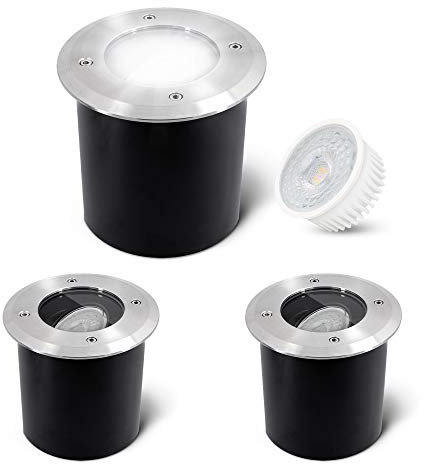 SSC-LUXon 3 Stück JADINA Bodenstrahler Außen schwenkbar flach mit LED 4W 230V neutralweiß - 3x Bodenspots rund befahrbar IP67