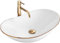 Rea Waschbecken Waschtisch Aufsatzwaschbecken Keramik Handwaschbecken Aufsatz Waschschale Oval Weiß Goldene Kante 36x62 Badezimmer