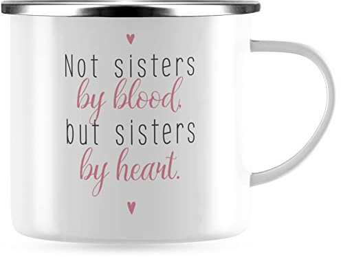 JUNIWORDS Emaille-Tasse, Not Sisters by Blood, but Sisters by Heart, Silberner Tassenrand