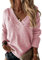 Minetom Femme Pull en Tricot Col en V Pullover Couleur Unie Léger Casual Manches Longues Pull Tricoté Chaud Hauts Chandail Automne Hiver A Rose M