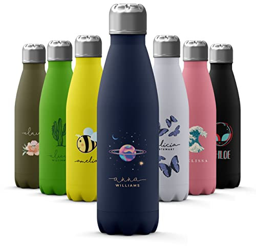 Tirita Personalised Stainless Steel Flask - Thermal Travel Bottle for Hot & Cold Drinks - Insulated 500ml Gym, Office, School Drink Bottle - Rainbow Moon Theme