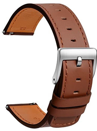 TStrap Leder Uhrenarmband 19mm - Weich Braun Quick Release Uhrenarmbänder Ersatz Schnellverschluss - Sport Uhrenarmband für Herren Damen - Smartwatches Armband Haspe Schließe - 18mm 20mm 21mm 22mm