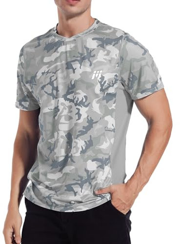 MEETWEE Men’s Rash Guard, Rash Vest UPF 50+ Short Sleeve UV Sun Protection Top T Shirt for Running Surfing Swimming Grey Camouflage