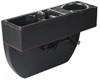 ihreesy PU Leather Car Seat Gap Filler,Universal Car Seat Organizer Multifunctional Car Cup Holder Gap Filler Storage Box Console Side Pocket Car Organizer for Phones Sunglasses,USB Style,Black