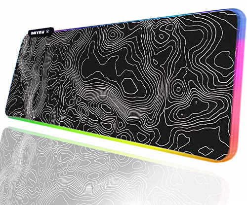 JMIYAV Topography Gaming Mouse Pad RGB Mousepad Non-Slip Rubber Base Extra Large Cool XL XXL Computer Desk Pad Gaming Accessories LED Light Up Extended Big Mouse Pad for Gamer 80 * 30cm