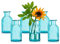 Glasseam Kleine Vasen Set Glasvase, 6 Stück Mini Blumenvase Blau Vintage Vase Glas Rund Glasvasen Flaschenvase Bunt Klein Geriffelte Tischvase Vasenset Glasflasche Deko für Hochzeit Tischdeko