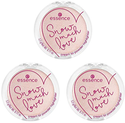 essence Snow much love cream to powder highlighter, Nr. 01, Gold, natürlich, strahlend, strahlend frisch, schimmernd, vegan, ohne Parfüm, ohne Alkohol, ohne Parabene, 3er Pack (3x3.3g)