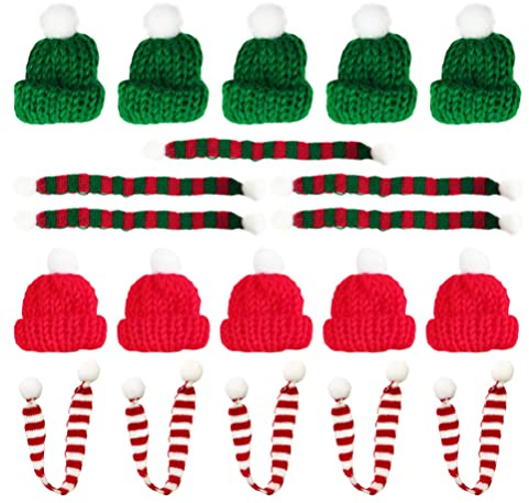STOBOK Miniature Christmas Hat 20pcs Mini Santa Hat Scarf Diy for Crafts Knit Santa Scarf Wine Topper Covers Bottle Cover Christmas Dinner Table Decoration