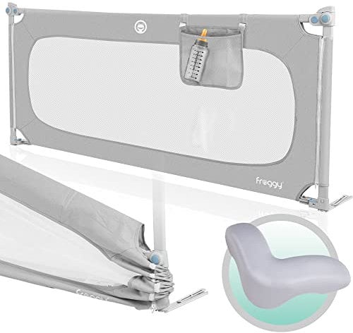 Froggy Bettgitter 150cm höhenverstellbar 73-105cm - Labor geprüft, Baby Bettschutzgitter für Kinderbett geeignet, Kinder Rausfallschutz mit verstärktem Rahmen, 300D Oxford, Grau