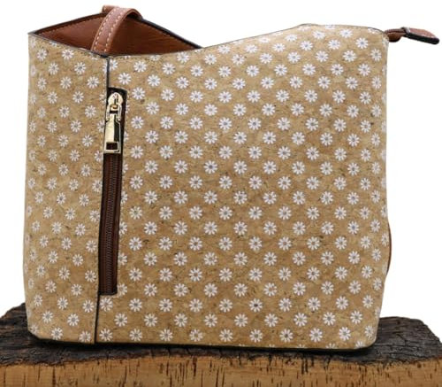 Elevanty Rucksack aus Naturkork, umwandelbare Tasche zum Rucksack mit feinem Griff, umweltfreundlich, vegan und biologisch abbaubar., Braun und weiß, S