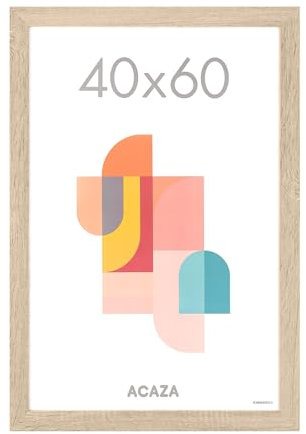 ACAZA Cadre Photo 40x60 Bois Naturel, Pour Photo, Poster et Affiche, En Bois MDF et Verre Plexi, Chene Clair
