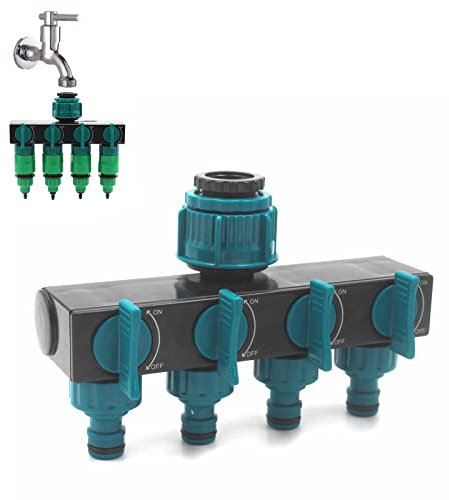 Colector De Grifo De Manguera De Latón De 3/4 ,Divisor De Manguera De Jardín ABS Resistente De 4 Vías, Conector Adaptador De Manguera De Jardín, Adaptador De Espiga De Manguera Con 4 Válvulas