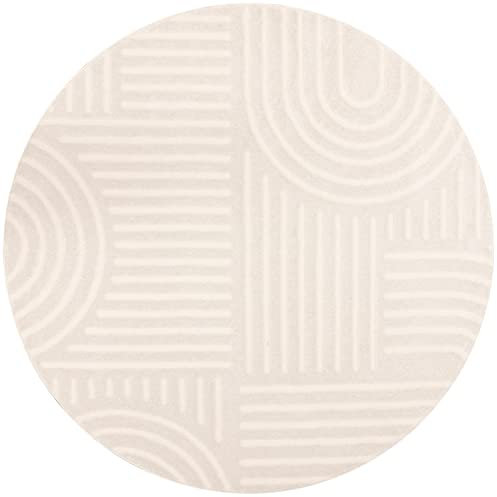 Kurzflor Teppich, Rund, Wohnzimmer, Boho Geometrisch - Weiß - Ø120 cm (rund) - Moderner Superweicher Teppich