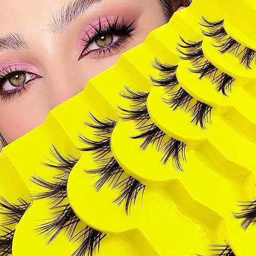 7 paires de Faux cils Clear Band Oeil de Chat, Cat-Eye Extensions Naturelles de Cils Artificiels, Fox Eye Faux Cils Artificiels Cluster Look Naturel, Réutilisable Léger Faux Cils de Menthe(07)