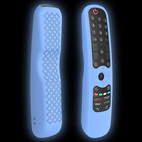 Silicone Protective Case for LG Magic TV Remote AN-MR21GA AN-MR21GC 2021 / LG AN-MR22GA MR22GN 2022, Anti Slip Shockproof Silicone Cover with Lanyard Glow in Dark (Blue)