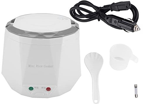 Olla Arrocera Eléctrica Pequeña, Olla Arrocera para Coche, 24V 140W 1.6 L Cocedor de Arroz Portátil Eléctrico y Vaporera de Alimentos, 18×18.1×15.6cm, con Cuchara, para Hogar y Camiones(Blanco)