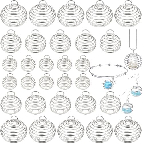 uinnossvc 30 Spiral Bead Cages Pendant, Crystal Cage Pendant, Cage for Crystals, Cage Necklaces for Stones, Spiral Bead Cage Necklace, Crystal Spiral Cage Necklace