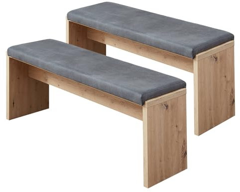 Lomadox Esszimmer Bank Set in braun, Klemmkissen in grau 2-teilig Modern, Eiche Nb.