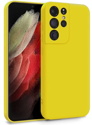 MyGadget Coque pour Samsung Galaxy S21 Ultra - Case Silicone Souple & Soft Doublure Microfibre - Cover TPU Protection Extra Fine & Légère Jaune