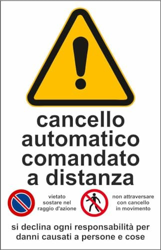 M-ITALY CARTELLO SEGNALETICO - cancello automatico mod. 2 - Adesivo Extra Resistente, Pannello in Forex, Pannello In Alluminio (20x31, Alluminio)