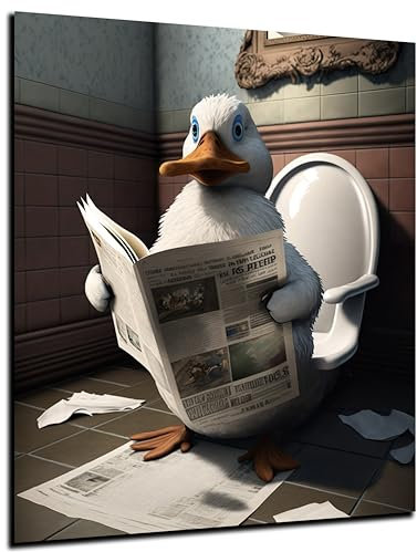 DARO Design - Bilder Deko Gäste WC Wandbild Badezimmer Bad Toilette Kunstdruck Bild auf 6mm HDF 50x70 cm Ente Wanddeko - lustige Wandbilder Leinwand Poster Aesthetic Room Decor Duck
