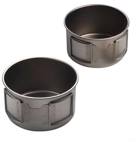 Titanium Bowl,Camping Cookware Outdoor Lightweight Travel Cooking Cups Kitchen Bowl Dish Set,Foldable Handle Rust Resistant(450ml with 600ml bowls no lid)