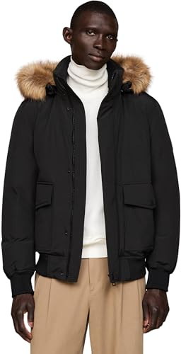 Tommy Hilfiger Herren Jacke Rockie Down Bomber abnehmbare Kapuze, Schwarz (Black), M