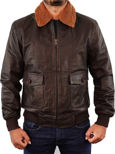 RAF G-1 Military Royal Air Force Real Leather Fur Collar Aviator Bomber Flight Pilot Winter Jacket Men's (UK, Alpha, XS, Regular, Regular, Brown)