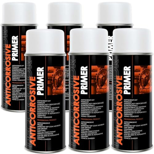 Deco Color 6 Stück ANTICORROSIVE PRIMER WEISS 400ml - Grundierung/Haftgrund für z.B. Alufelgen, KFZ, Holz, Beton uvm. (6 Dosen 400ml Grundierung Weiss)