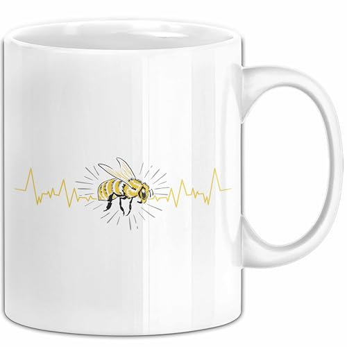 Imker Tasse Geschenk Bienen Herzschlag Bienen-Liebhaber Imkerei (Weiß)