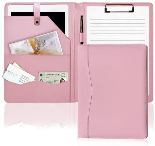 Drlmeio Porte-bloc A4 en cuir synthétique - Conférencier A4 avec porte-bloc - Porte-documents A4 - Rose - Élégant - Pour homme et femme - Imperméable et antidérapant