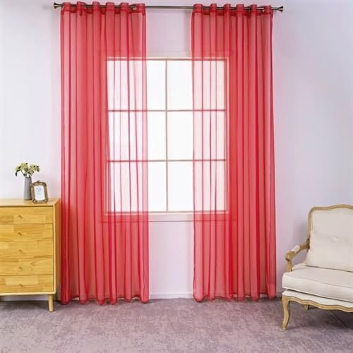 2er Set Transparent Vorhang Voile Ösenvorhang, Modern Vorhänge Wohnzimmer Gardinen, Einfarbige Vorhänge Fertiggardinen Gardinen Schals Dekoschal für Fenster Schlafzimmer Balkontür,140x230cm Rot